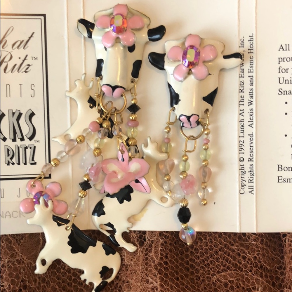 Lunch at the Ritz Snacks at the Ritz Cow Earrings